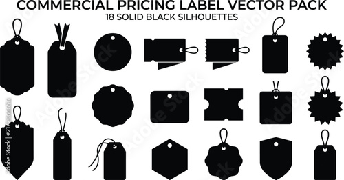 Commercial Pricing Label and Tag Silhouette Collection Featuring Retail Sale and Product Price Labels