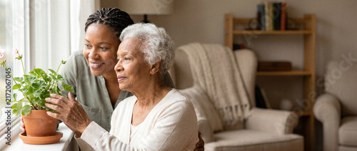 World Alzheimer's Day horticultural therapy concept for African American senior care, family connection and wellbeing