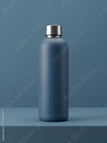 Minimalist Blue Reusable Water Bottle on Matching Background
