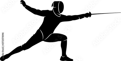Cuadro en lienzo Fencer Lunging Forward with Sword Silhouette Vector