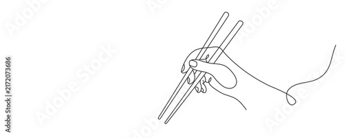 Hand Holding Chopsticks One Line Art. Editable Stroke.