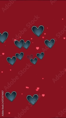 Animation of hearts floating over red background