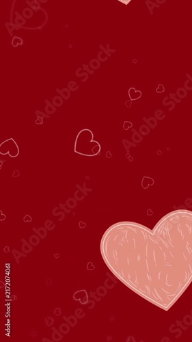 Animation of hearts floating over red background