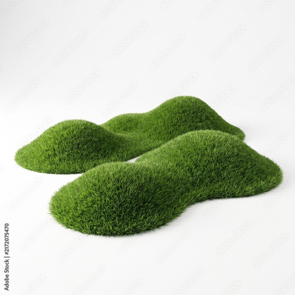 Fototapeta premium Isolated lush green artificial grass mounds on clean white background