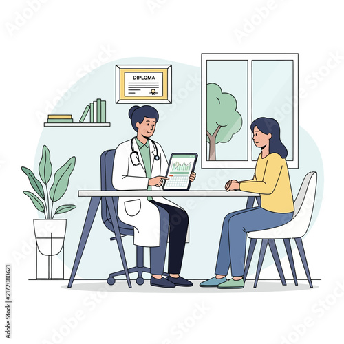 Doctor Consulting Patient With Medical Chart On Tablet Computer