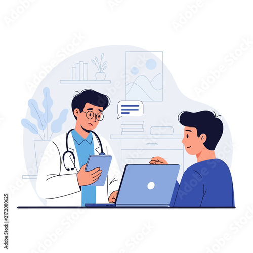Doctor Consulting Patient With Laptop And Clipboard