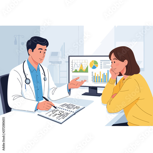 Doctor Consulting Patient With Medical Data On Screen