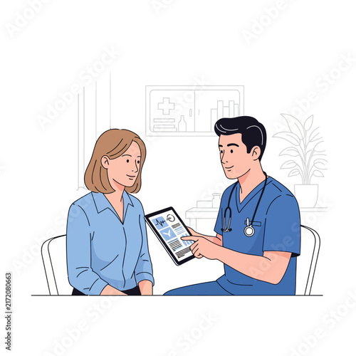 Doctor Consulting Patient With Medical Data On Tablet Device
