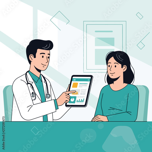 Doctor Consulting Patient With Medical Data On Tablet Screen Consultation