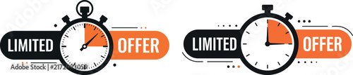 Set of two limited offer icon designs featuring a stopwatch timer for time sensitive marketing and sales promotions