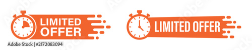 Orange rectangular banner featuring a limited offer icon with a stopwatch design for marketing and sales promotion campaigns