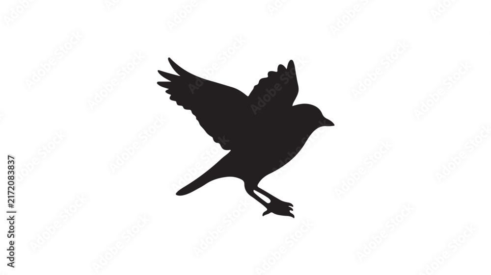 Obraz premium Black bird silhouette flying with wings spread isolated on white background