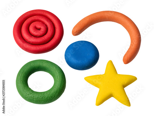 Plasticine colorful geometric shapes isolated on transparent or white background, png
