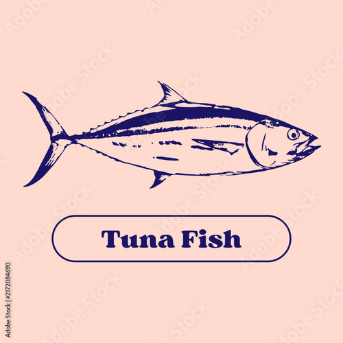 Vintage Tuna Fish Engraving Illustration Hand Drawn Seafood Vector Isolated