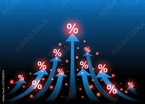 Abstract 3 d digital of upward trending percentage symbols in blue and red