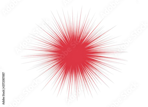 Vibrant red starburst with radial rays, isolated on white background