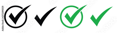 фотографія Black and green check mark vector icon symbol for approval, success, confirmation, verification and validation