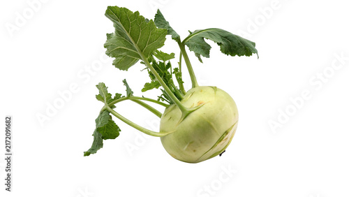 Fresh green organic kohlrabi turnip cabbage root vegetable isolated on transparent background