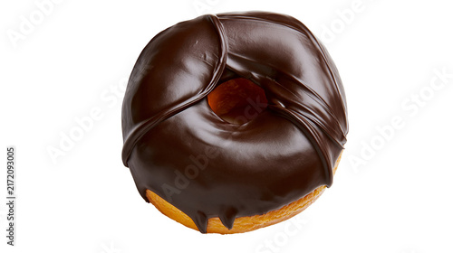 Foto Rich dark chocolate glazed donut with drippy frosting, isolated on transparent b