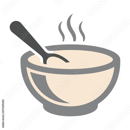 Hot steaming soup bowl with spoon icon illustration isolated on white background for web design