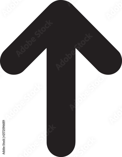 Minimalist black arrow pointing up, bold directional vector icon, simple navigation symbol for web and app interfaces