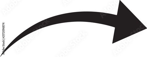 Minimalist black curved arrow vector, simple directional pointer icon, sleek hand-drawn style navigation element for web design