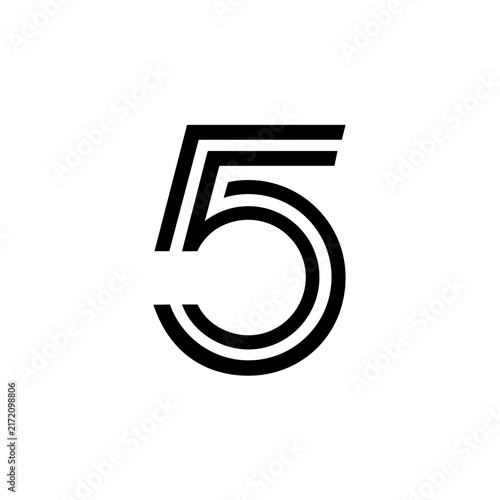 Modern Abstract Geometric Number 5 Logo Design Vector