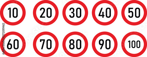 Foto Speed limit traffic sign collection vector icon set