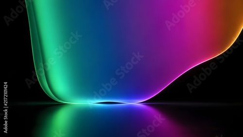 Abstract colorful glowing neon wave shape transitioning from green to pink