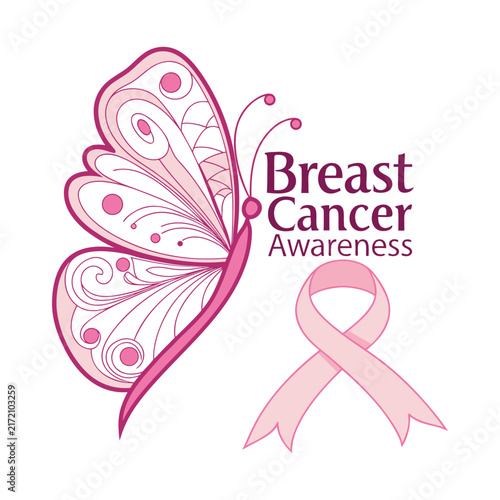Breast Cancer Awareness Butterfly Pink Ribbon Design vector