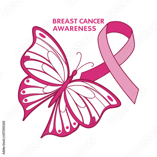 Breast Cancer Awareness Butterfly Pink Ribbon Design vector