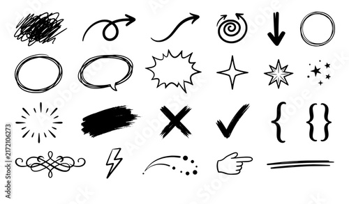 Creative hand drawn highlight arrow underline sparkle and doodle vector elements