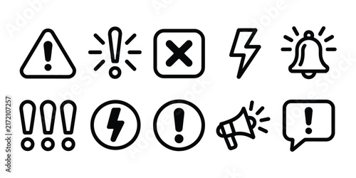 Doodle attention warning icon featuring hand drawn caution signs, exclamation marks, error alerts, and important notification symbols for UI, apps, and safety design