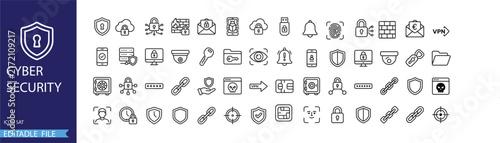 Cyber Security Set, Vector Collection, IT Protection Icons Pack, Technology Concept, Digital Safety, Shield, Lock, Key