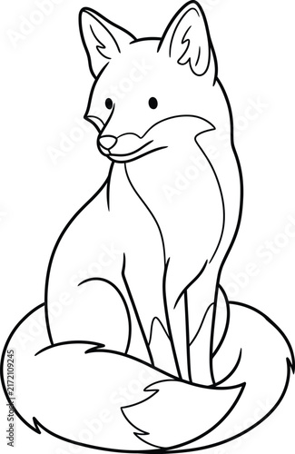 Outline of a sleeping fox curled up with its tail forming a circle against a white background