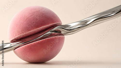 Abstract 3D Render of Liquid Chrome Flowing Through a Pink Velvet Sphere