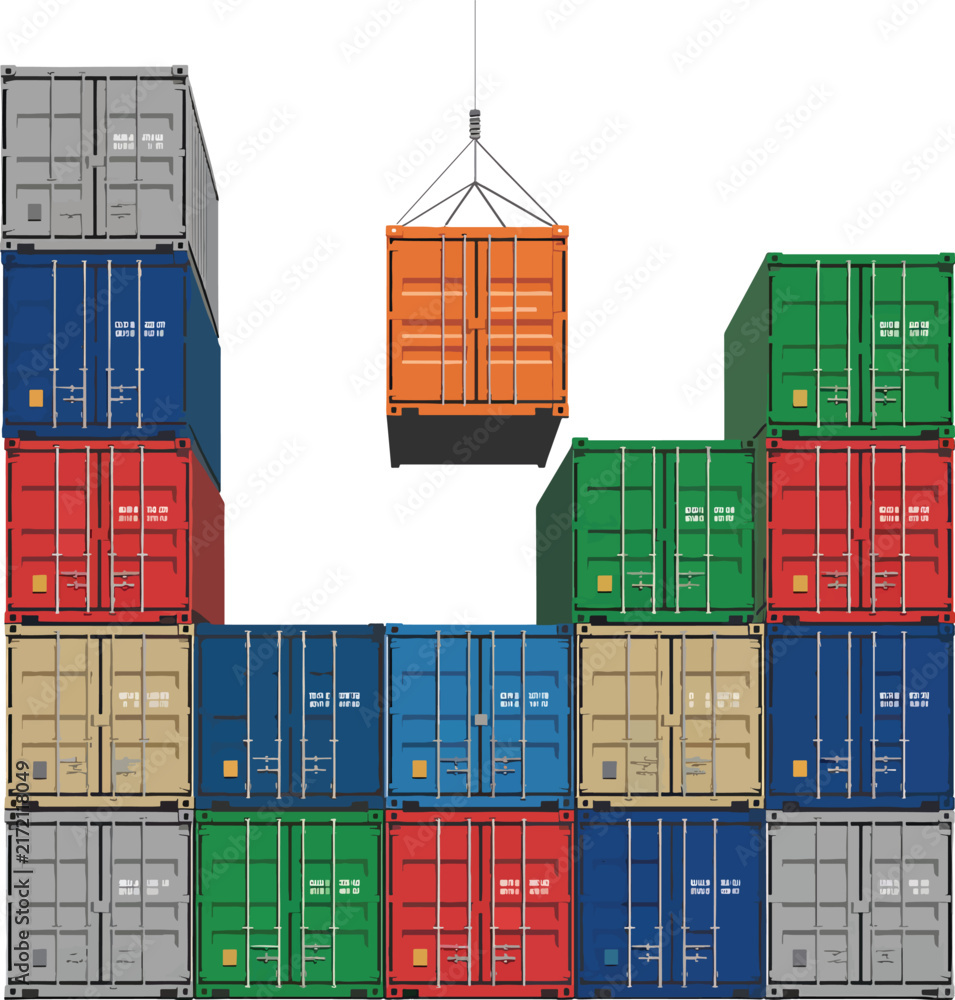 Fototapeta premium Shipping containers arranged in geometric pattern. Modern logistics and freight storage concept.