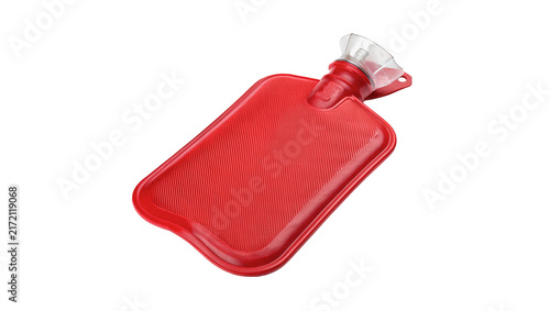Classic red rubber hot water bottle bag for pain relief isolated on transparent background