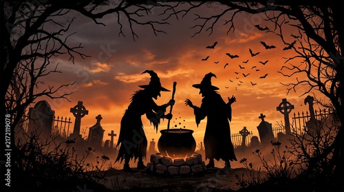 Witch in the halloween night, Concept halloween.