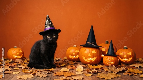 halloween cat with pumpkin