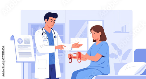 Medical Professional Explaining Exercise To a Patient in a Hospital Consulting Room