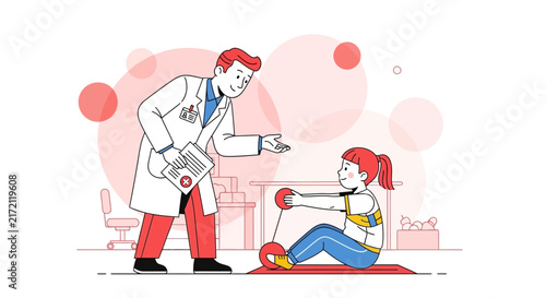 Medical Professional Explaining Exercise To A Young Patient During A Physical Therapy Session