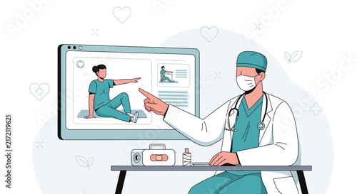 Medical Professional Explaining Exercise Program During Pandemic Using Modern Technology
