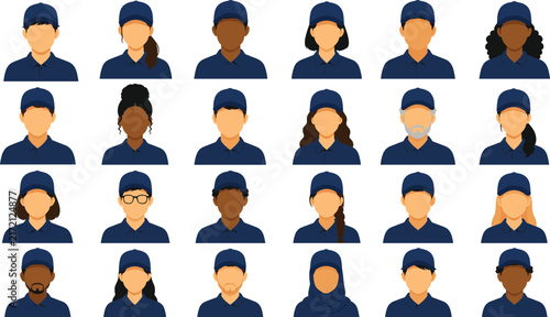 Diverse Delivery Service Worker Avatar Collection, Flat Vector Characters, Multicultural Male Female Employee Icons, Uniform Staff Profile Set Illustration