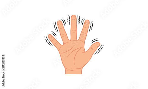 Hand tremor illustration showing shaking fingers on white background
