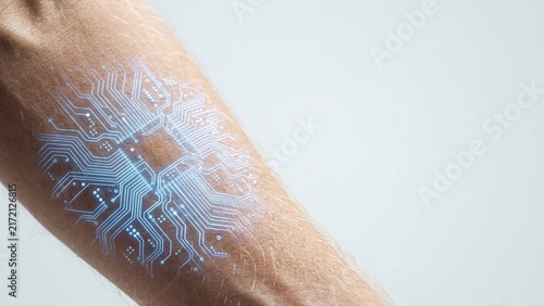 Futuristic biometric technology integrated into human arm skin
