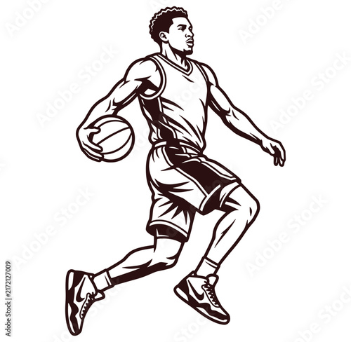 Man playing basketball with ball in hand running fast  sports illustration