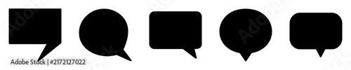 Set of five black speech bubble icons for communication and chat interface design elements.