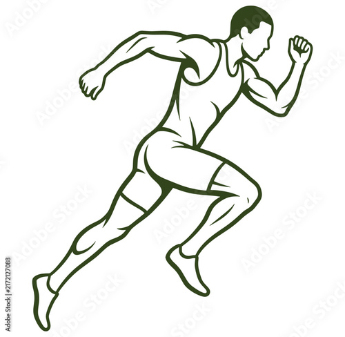 Man running fast in athletic wear with arms outstretched and fists clenched