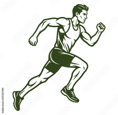 Man running in athletic wear with short hair and sneakers sprinting fast